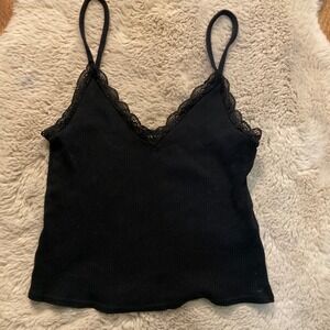 Urban Outfitters Size Medium Ribbed Lace Cami Black Womens